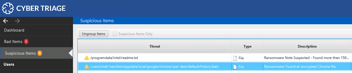Cyber Triage 3.0.2 Release Notes Ransomware Encrypted Database Example