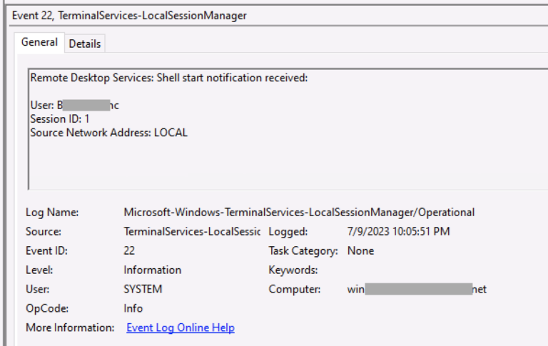 Local Session Manager - Event 22 (Shell Start) - Cyber Triage
