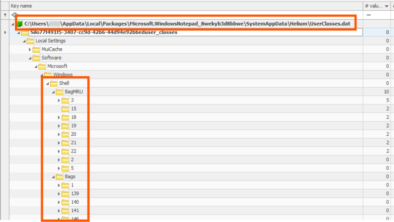 AppX shellbag data. 