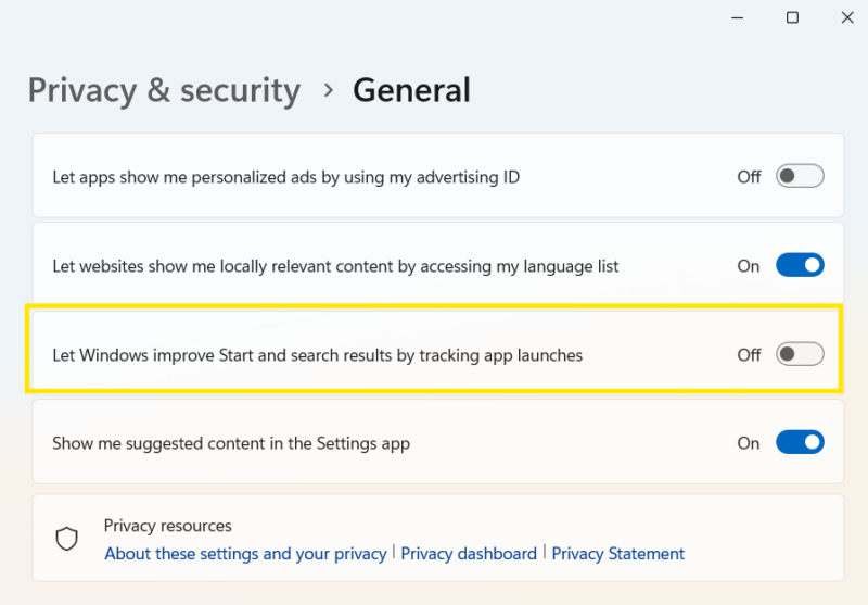 Windows privacy.