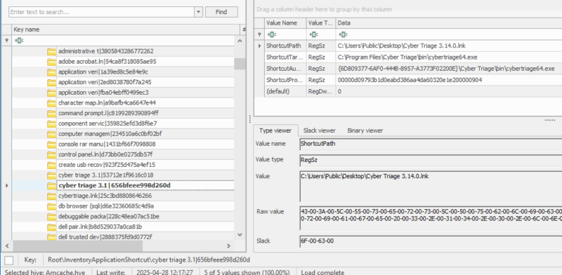 Example of InventoryApplicationShortcut content 