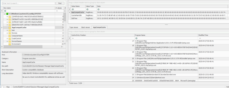 Example data parsed from Appcompatcache key.