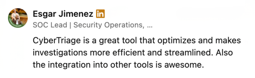 Community testimonial about Cyber Triage