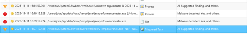 Example of an LLM scoring an item suspicious and it being listed alongside the other suspicious items with a label of “AI-Suggested Finding.” This is a new Cyber Triage 3.18 feature.