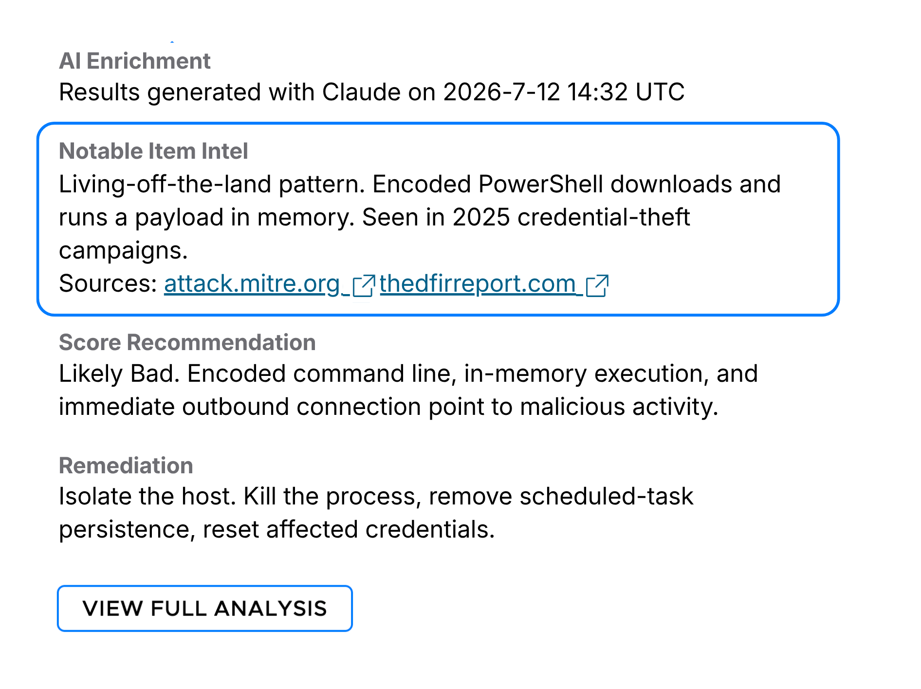 Cyber Triage interface showing AI enrichment intel on a notable item