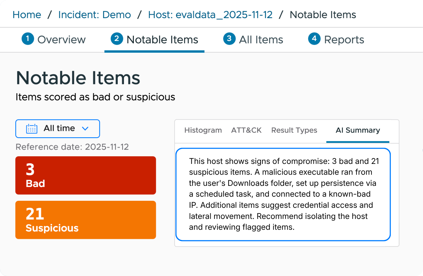 Cyber Triage interface showing an AI-generated executive summary